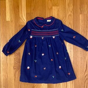 Mini Bode. Navy Blue Embroidered Kids Dress 3-4T